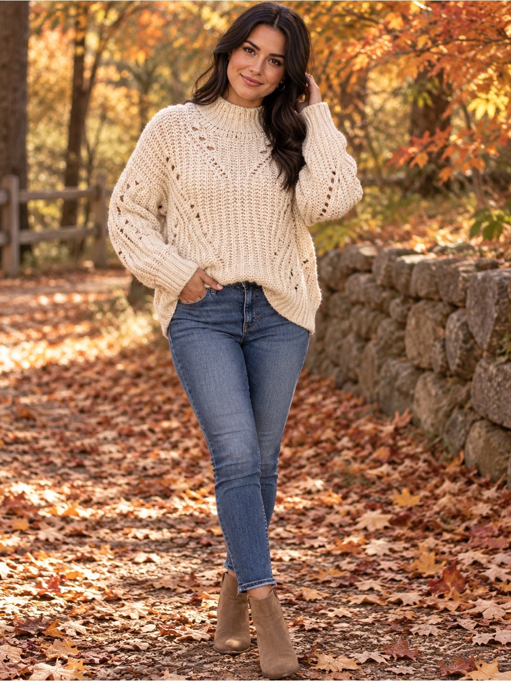 LOFT Women’s Cream Chunky Knit Mock Neck Sweater Size Medium Alpaca Blend